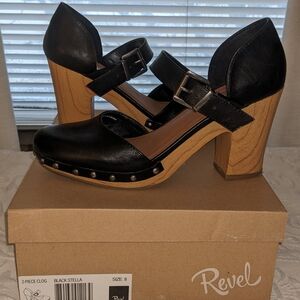 Revel Black Platform Clogs with Wooden Heel